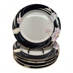 Set (5) Mikasa L 9050 Charisma black Salad Plates round 7.5” fine china vintage